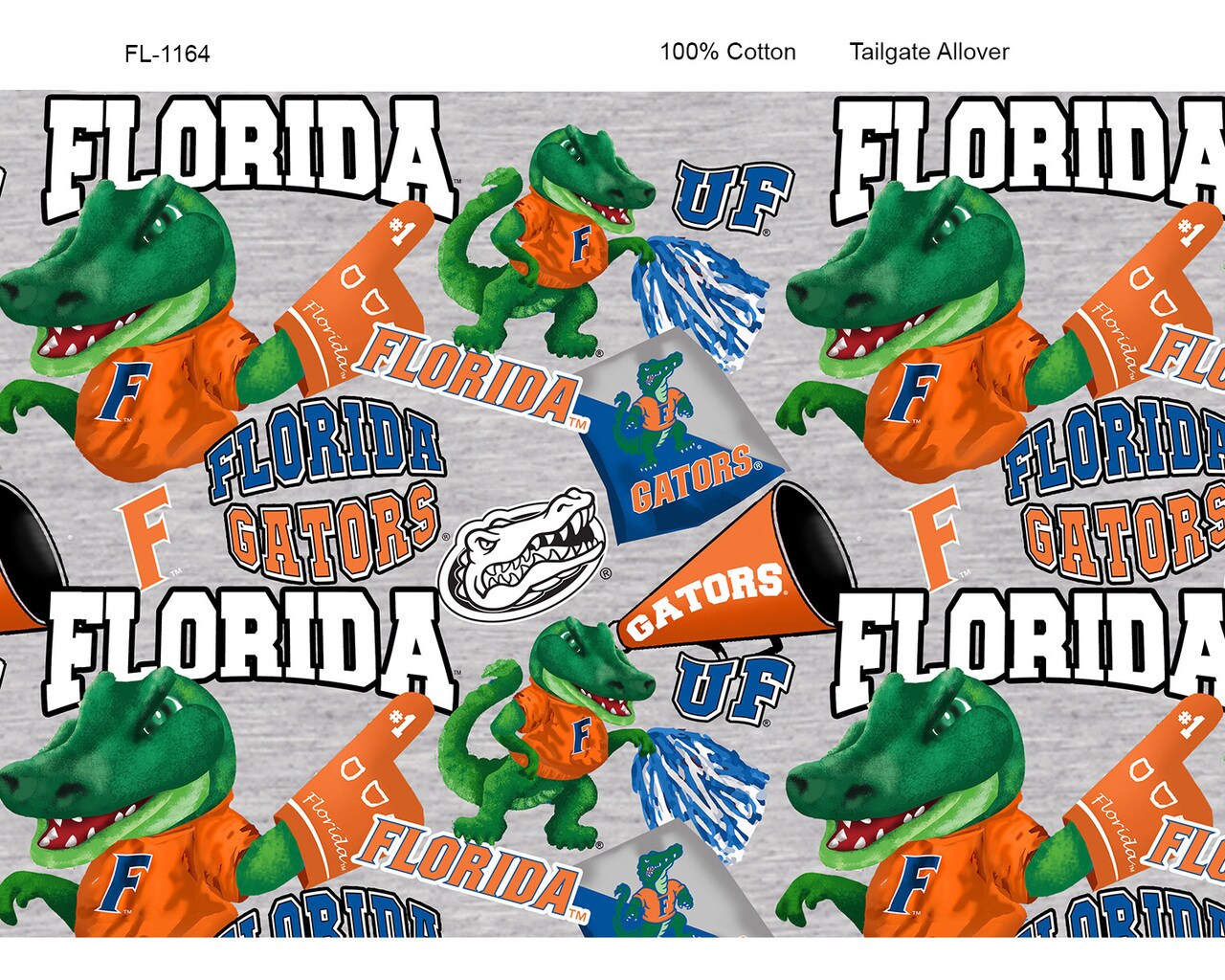 Sykel Enterprises-University of Florida Cotton Fabric-Florida Gators Mascot Heather Cotton Quilting Fabric